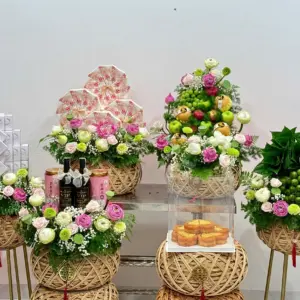 Mâm quả cưới Tone xanh trắng hoa sen