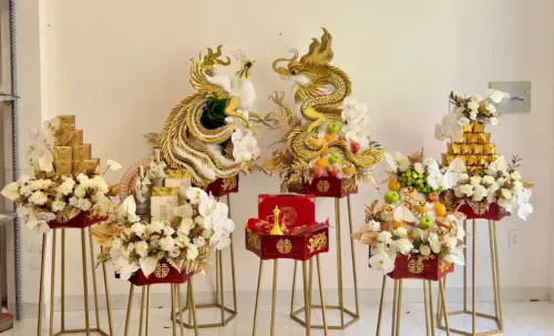 Mâm quả 5 mâm rồng phụng khay vàng