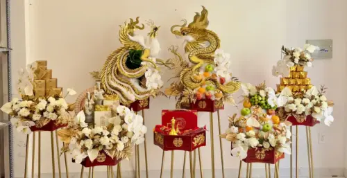 Mâm quả 5 mâm rồng phụng khay vàng