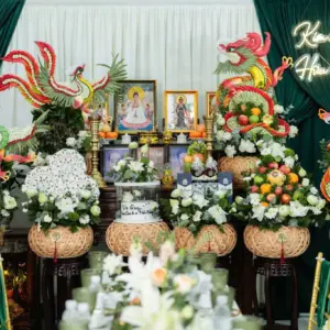 Set cầu mây 6 mâm rồng phụng tone hoa sen