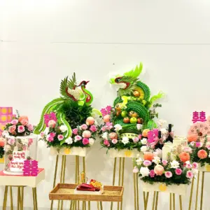 Set Rồng Phụng 6 mâm Xanh cốm mix hoa hồng