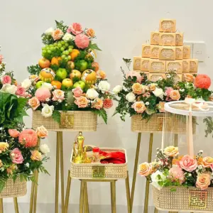 Tráp mành đơn giản tone hồng cam tinh tế