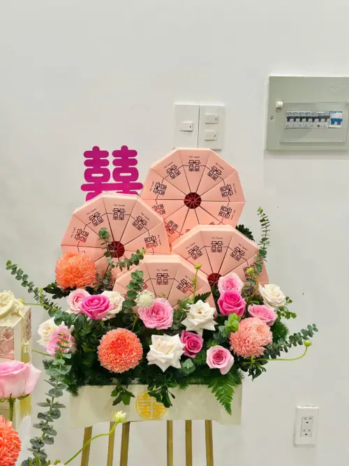 Set Rồng Phụng 6 mâm Xanh cốm mix hoa hồng