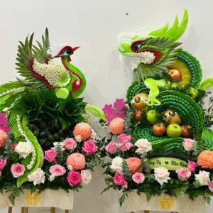 Set Rồng Phụng 6 mâm Xanh cốm mix hoa hồng