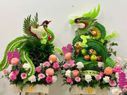 Set Rồng Phụng 6 mâm Xanh cốm mix hoa hồng