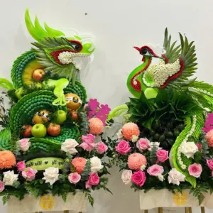 Set Rồng Phụng 6 mâm Xanh cốm mix hoa hồng