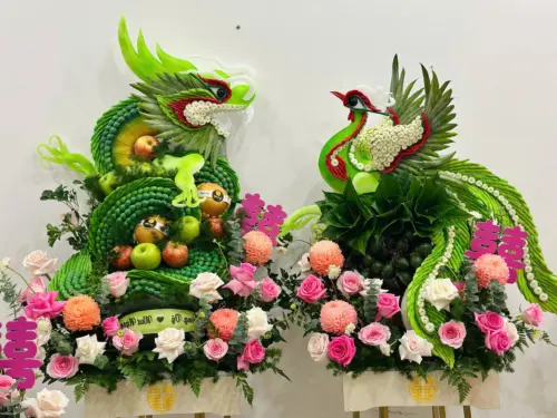 Set Rồng Phụng 6 mâm Xanh cốm mix hoa hồng
