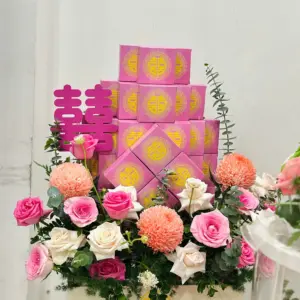 Set Rồng Phụng 6 mâm Xanh cốm mix hoa hồng