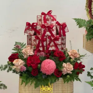 Tráp cưới Mành tone đỏ hồng set 6 mâm