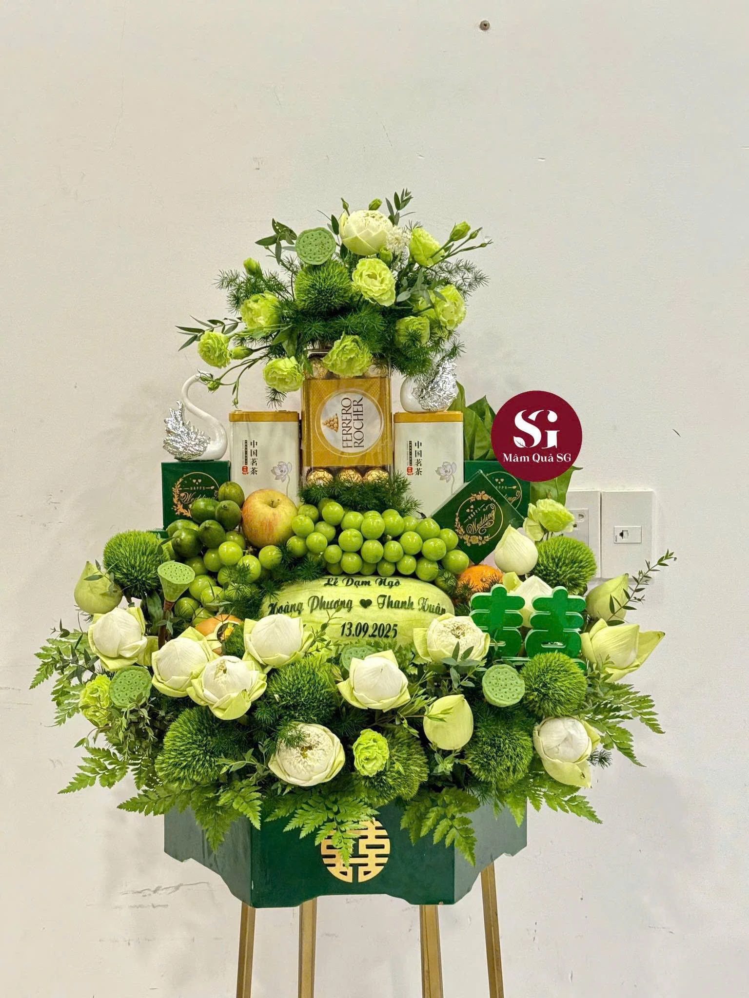 Set dạm ngõ tone xanh- tráp mành combo trà rượu trái cây