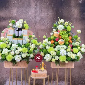 Set dạm ngõ tone xanh- tráp mành combo trà rượu trái cây