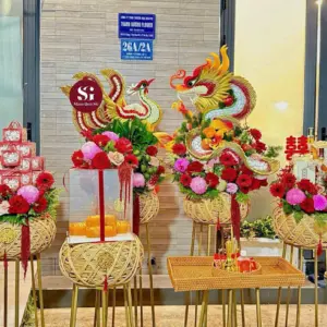 Set 6 mâm rồng phụng dát vàng