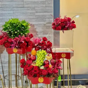 Set 6 mâm rồng phụng dát vàng