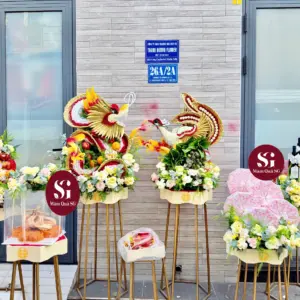 Set rồng phụng 6 mâm tone vàng kem