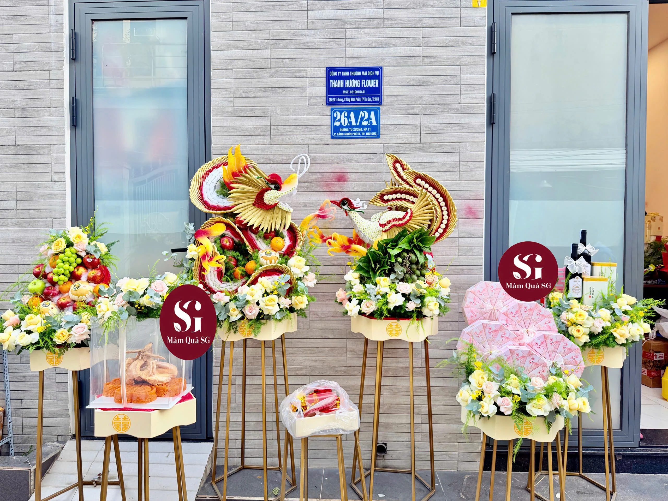 Set rồng phụng 6 mâm tone vàng kem