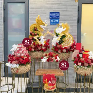 Set rồng phụng 6 mâm tone vàng kem