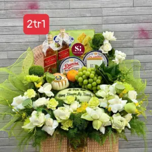Tráp dạm ngõ tone xanh trắng+ rượu red label