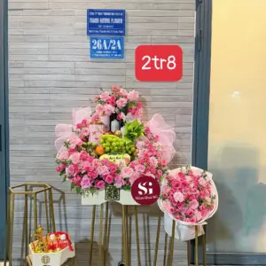 Mâm dạm ngõ tone hồng sophia+ bó hoa Vn07