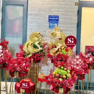 Set 6 mâm tone vàng mix xanh trắng